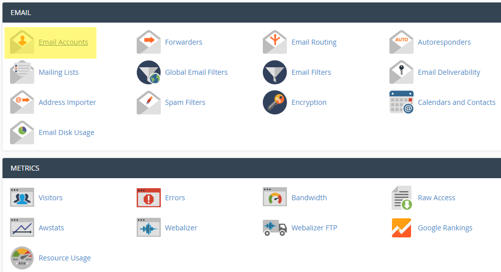 cPanel Email Accounts Link