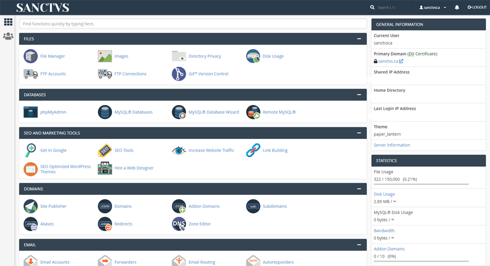 cPanel Front Page